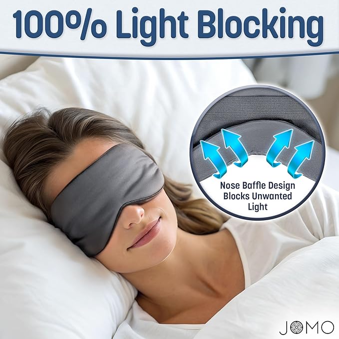 100% Bamboo Viscose Sleep Eye Mask - Dark Gray - Superior to Cotton - Light Blocking Travel Blindfold for Men & Women - Ultra-Soft & Comfortable with Adjustable Strap for Restful Sleep - by JoMo