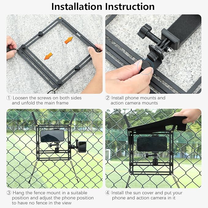 AMAZEAR Phone Fence Mount with Magnetic Shade, Action Camera Fence Mounting Kit for iPhone Samsung Mevo Start Go Pro, Phone Streaming Kit for Baseball Softball Tennis