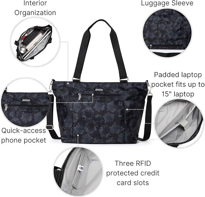 Baggallini Essential Laptop Tote - Work Tote Bag with Laptop Sleeve - Lightweight Travel Crossbody Shoulder Bag for Women