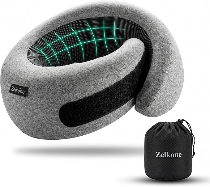 Travel Neck Pillow Memory Foam – Best Airplane Neck Pillow for Long Flights, Soft Ergonomic Neck Support, Compact Travel Pillow for Plane & Car, Airplane Travel Essentials