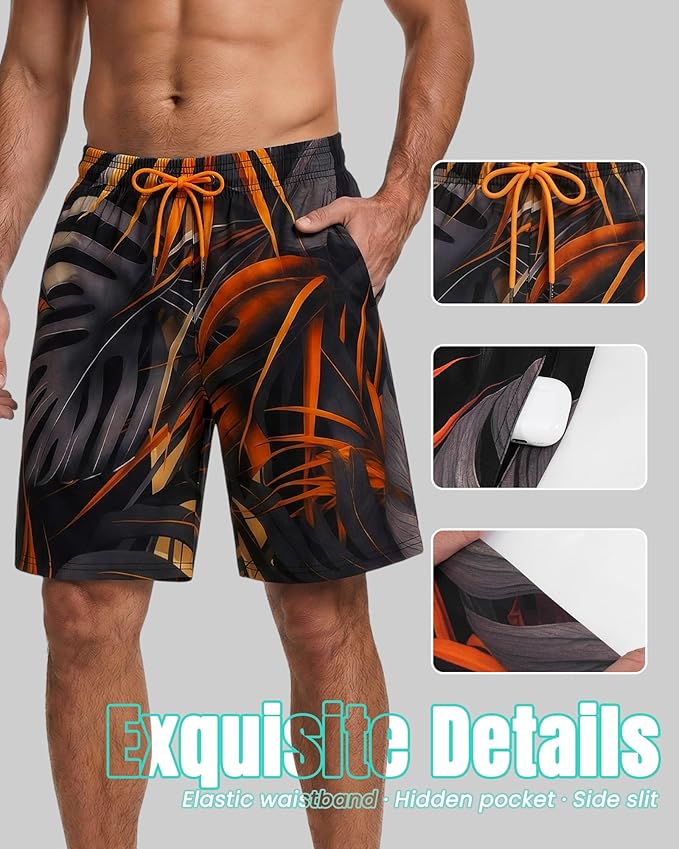 Men Swim Trunks 9 Inch with Mesh Lining Breathable Quick Dry Drawstring Pockets for Summer Beach Pool Board