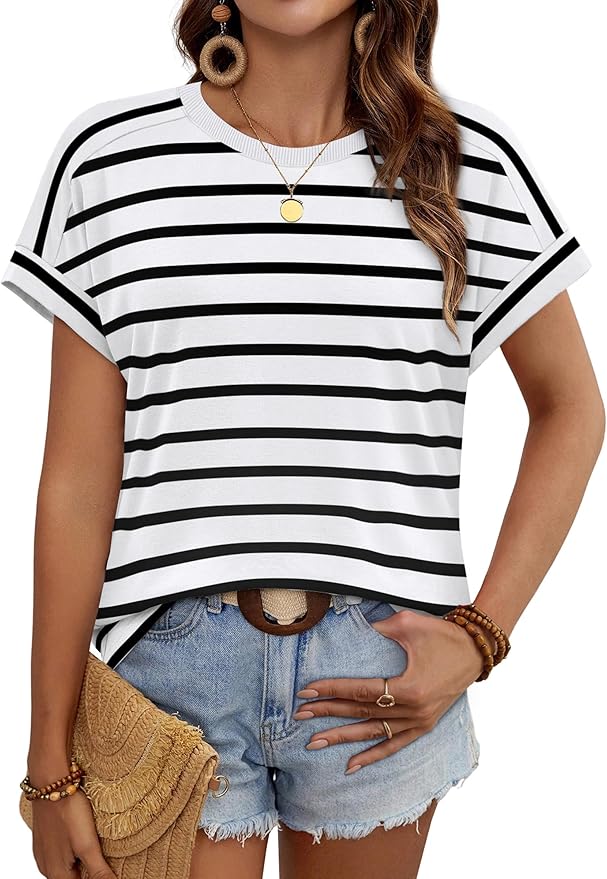 WIHOLL Womens Tops Short Sleeve Shirts Summer Outfits 2026 Spring Dressy Casual Clothes Clothing