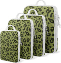 4 Set Compression Packing Cubes For Travel Bags Organizer For Luggage Suitcase Organizer, Compression Bags For Travel Accessories Luggage Storage Set (4 Pcs, Green Leopard)