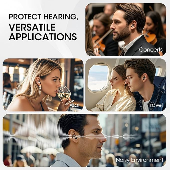 Ear Plugs for Sleeping, 45dB Silicone Ear Plugs for Noise Reduction, Reusable Sleeping Noise Cancelling Earplugs for Snoring, Concert & Shooting Ear Protection with 8 Eartips(Dark Black)