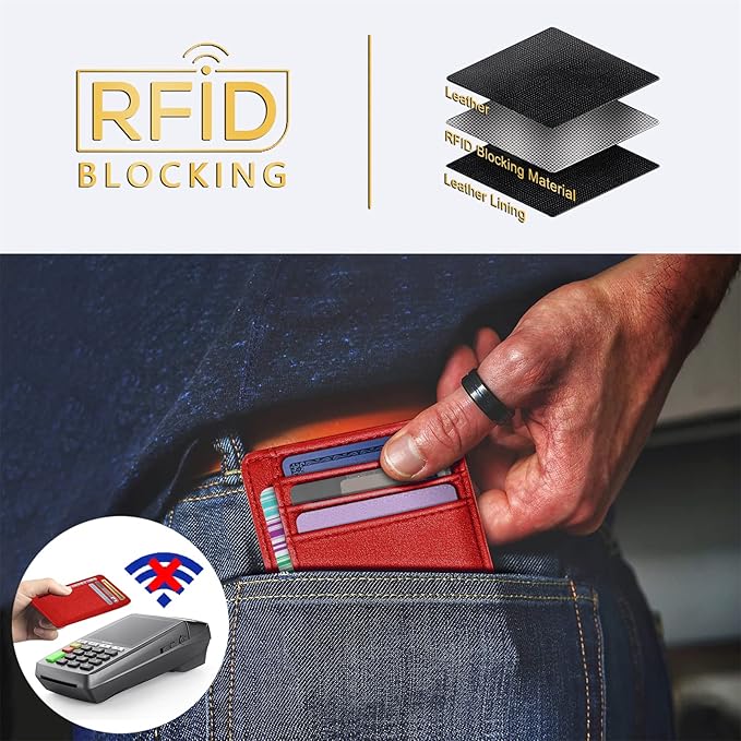Travelambo Front Pocket Minimalist Leather Slim Wallet RFID Blocking Medium Size