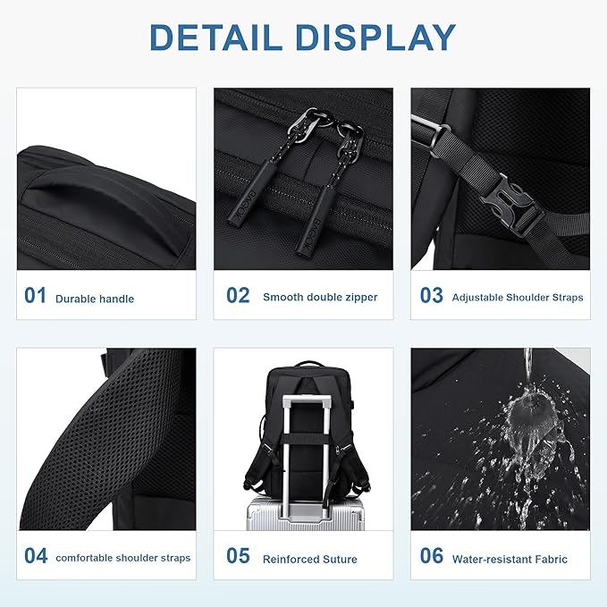 BAGOK Carry On Travel Backpack, Expandable Extra Large Airline Approved,Lightweight Daypack for Men and Women（Black）