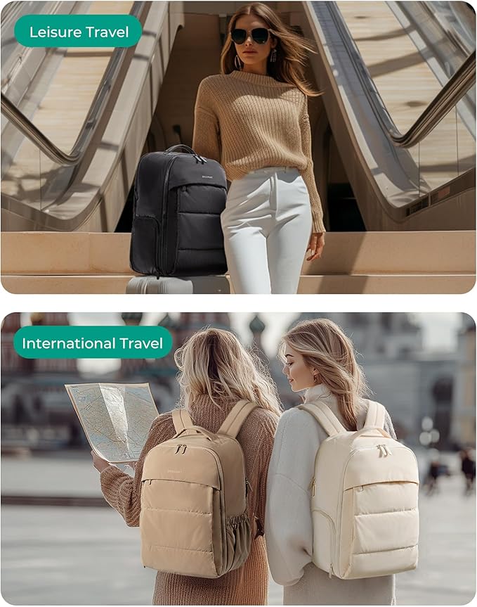 BAGSMART 30L Travel Backpack for Women, Carry on Backpack for Airplanes, Gym Backpack with Shoe Compartment, Lightweight Travel Bag Fits 15.6 Inch, Water-Resistant, Beige