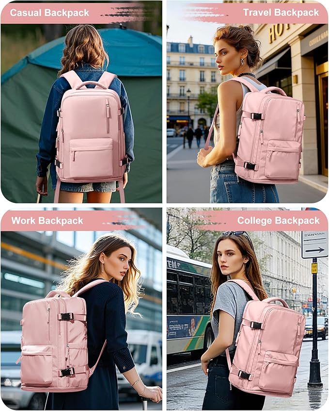 VGCUB Large Travel Backpack Bag for Women Men,Carry on Backpack,17 Inch Laptop Business Work Waterproof Backpack with Laptop Compartment,Person Item Flight Approved,Mochila de Viaje,Pink