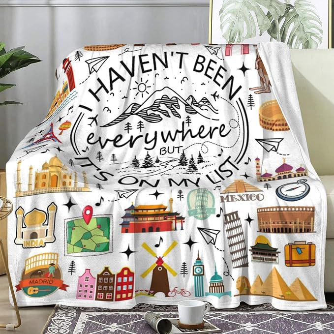 Travel Blanket Gifts for Women International Travelers Female,World Travel Essentials Accessories Unique Flight Vacation Throw Blankets,Cool Traveler Gift for Couples Men Mom Her 60"x50"