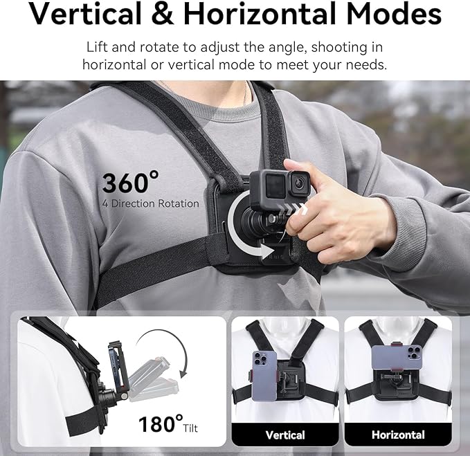 ULANZI Phone Chest and Head Mount Kit for POV Sets - Hands Free Phone Holder Support Vertical Shots, Compatible with iPhone, GoPro Hero, DJI Osmo Action, Insta360, Smartphones