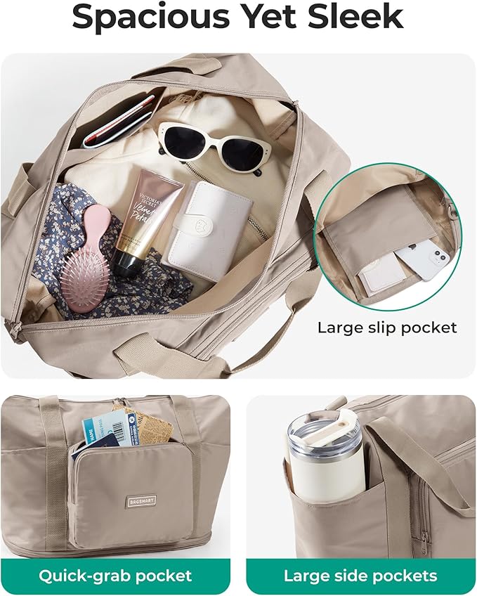 BAGSMART Foldable Travel Bag, 37L Expendable Personal Item Bag, Lightweight Weekender Bags for Women, Water Resistant Extra Carry on for Travel, Purple