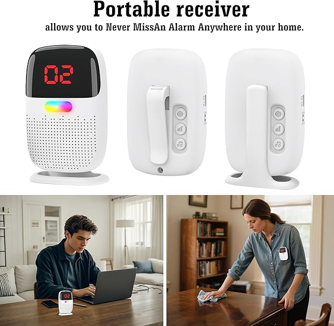 Upgraded Version Bed Sensor Alarm and Fall Prevention for Elderly/Dementia and More,Caregiver Pager Motion Sensor Alarm with Call Button for Patients Seniors Elderly Monitoring at Home
