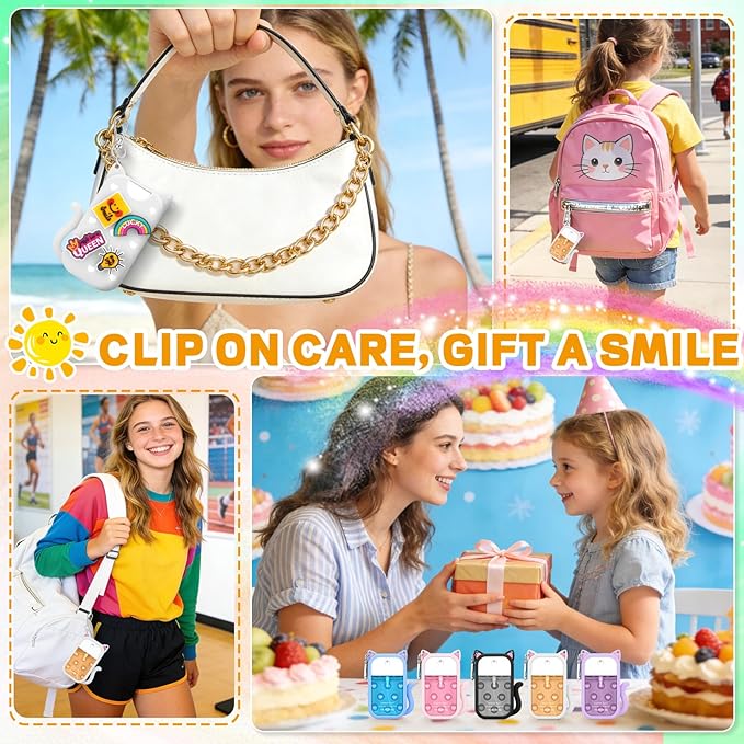 Cute Cat Silicone Cover for Touchland Hand Sanitizer Spray with Keychain,Fit 1FL OZ/30ML Power Mist,4 Charms Accessory Hand Sanitizer Keychain Holder for Touchland(1PCS White)