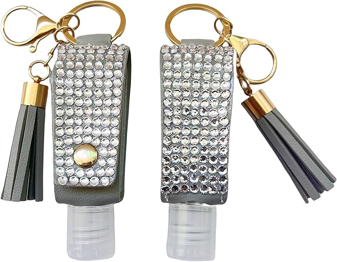 2 Pcs 1oz Bling Travel Bottle Case with Keychain, Travel Bottles for Alcohol, Hand Soap, Refillable Containers Portable