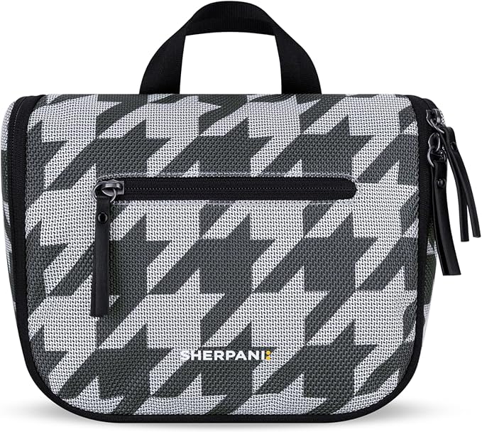 Sherpani Co-Pilot, Travel Toiletry Bag, Hanging Cosmetic Organizer, Water Resistant Makeup Bag, Shower Dopp Kit, Essentials Toiletries for Women, Travel Gift (Houndstooth)