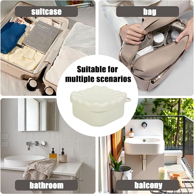 Travel Soap Case, Square Silicone Travel Soap Container, Leakproof Soap Holder with Lid, Shatterproof Shampoo Bar Holder for Bathroom, Gym, Camp(Off White)