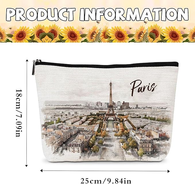Paris Souvenirs Makeup Bag - Paris Travel Essentials Watercolor Cosmetic Bags Waterproof Toiletry Pouch Portable Traveling Accessories Party Birthday Gifts for Women Mom Daughter Friends Wife