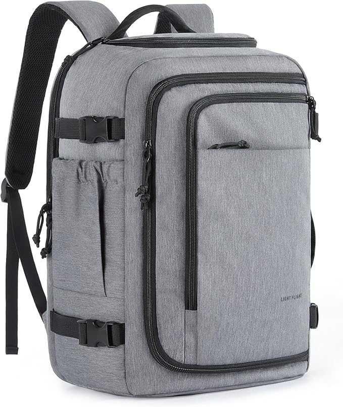 LIGHT FLIGHT Travel Backpack, TSA Friendly Flight Approved Carry on Backpack Water-resistant Lightweight Business Large Weekender Bag Casual Daypack 17.3" Laptop Backpack for Men Women,Grey