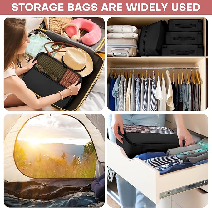 SDGFUI 8 PCS Compression Packing Cubes for Travel Women, Compression Organizer for Luggage Space Saving Travel Essentials and Carry on, Luggage Organizer Bags for Suitcase - Black