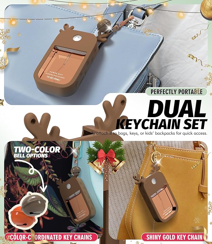 Sonnorel 1 Pack Elk Silicone Case Compatible with Touchland Hand Sanitizer Spray (Fit for 1 FL OZ/30 mL Ver), Portable keychain, Small Bell, Cute Deer Antlers (Brown)