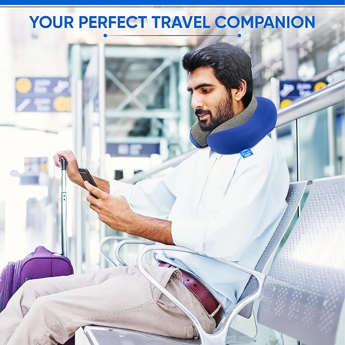 W.S. Sells Travel Neck Pillows for Airplanes - Pure Memory Foam with Ergonomic Design & Breathable Fabric - Travel Pillows for Airplanes & Cars - Set of Travel Essentials with Sleep Mask & Ear Plugs