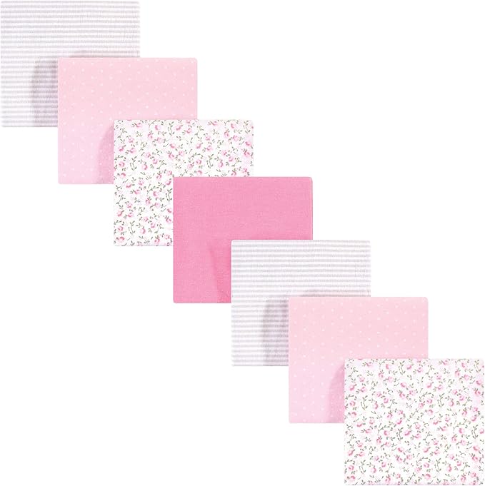 Hudson Baby Unisex Baby Cotton Flannel Receiving Blankets Bundle, Pink Peony, One Size