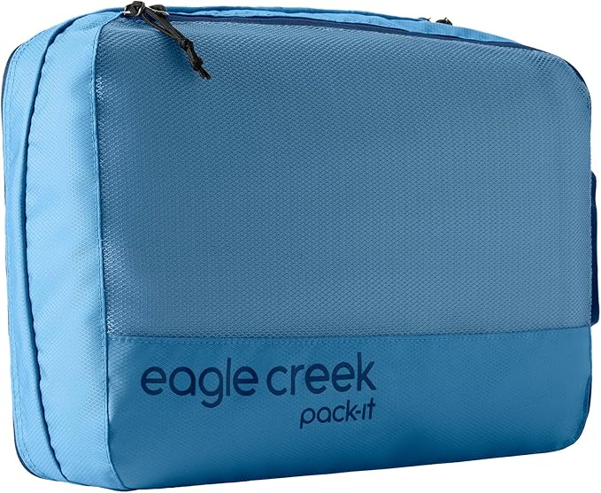 Eagle Creek Pack-It Reveal Clean/Dirty Cube M - Water-Resistant Dual Compartment Packing Cube With Internal Divider for Clean & Dirty Clothes - Travel Essentials - Blue Dawn