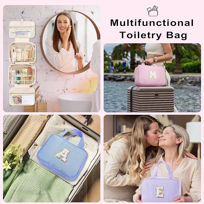 TOPEAST Bridesmaid Proposal Gifts - Bridal Shower Gifts, Hanging Toiletry Bag for Women, Personalized Travel Gifts for Women, Monogrammed Initial Toiletry Pouch Makeup Bag - Letter B, Blue