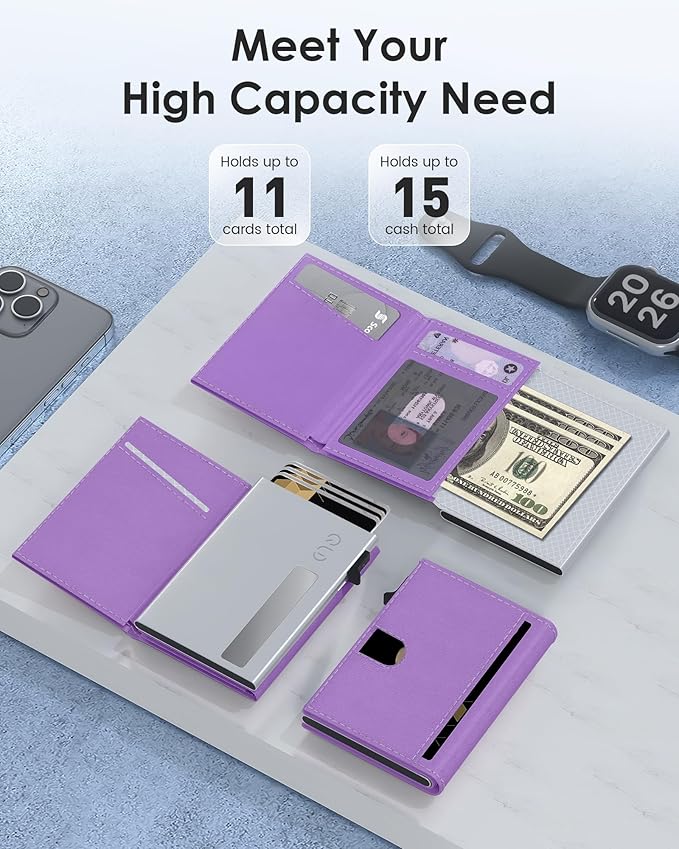 QLD RFID Wallet Women - Small Slim Trifold Wallet Anti-Theft Pop up Card Holder, Minimalist, Ultra Thin, Front Pocket, Premium Leather, 9-11 Cards Capacity | ID Window | Cash Slot