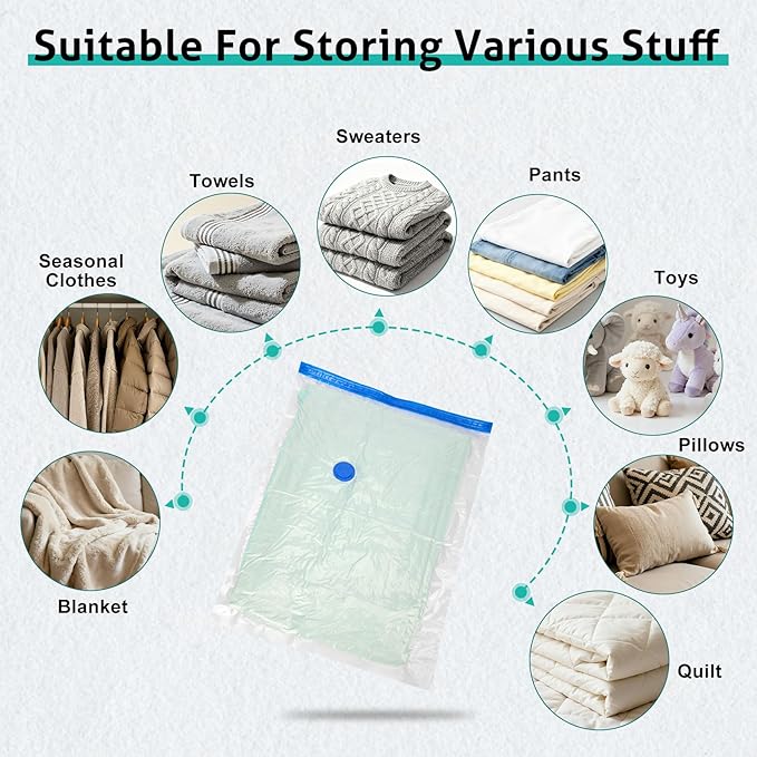 8 Pack Jumbo Travel Vacuum Storage Bags, Portable Vacuum Seal Bags for Clothing Travel with Pump, Space Saver Bag for Luggage Suitcases Clothes Bedding Seasonal Storage