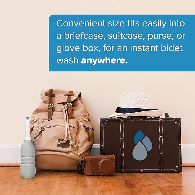 Brondell GoSpa Travel Bidet GS-70 – Portable Peri Bottle for Postpartum & Perineal Care, 400ml Handheld Bidet with Angled Nozzle, Collapsible Design, Nozzle Storage & Travel Bag, Fog