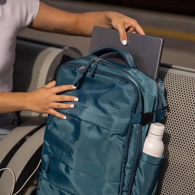 Carrywell (Not Made In China) Travel Backpack Airline Approved, Carry-On Underseat, Holds 15.6 or 16 Inch Laptop, Personal Item Bag with Shoe Compartment For Men Women, Peacock Blue 30l