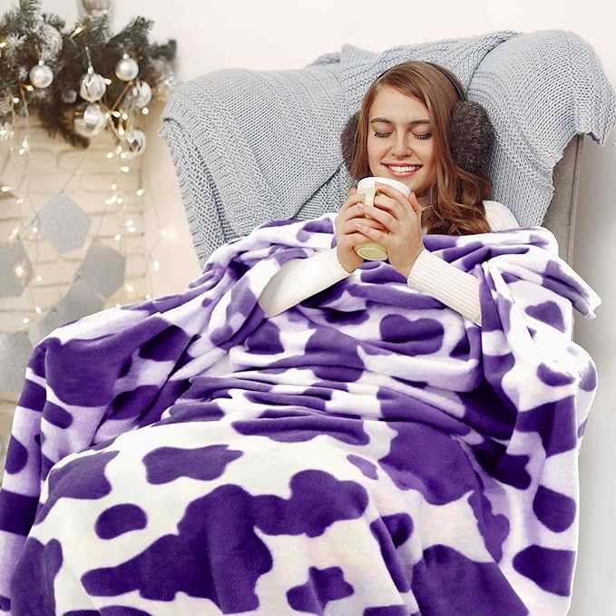 Purple Fleece Blanket Queen/Full Size, Extra Large Cozy Soft Lavender Bed Throw Blankets for Bedroom Livingroom 90x90inch