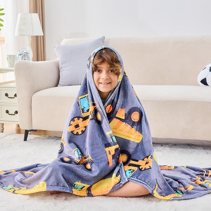 Wajade Kids Construction Truck Blanket for Boys Soft Fleece Kids Blanket for Couch Sofa Bedroom 3D Vehicles Excavator Cars Throw Blanket 50"x60"