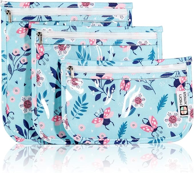 HIONXMGA TSA Approved Toiletry Bag, Set of 3 Clear Travel Toiletry Bag Quart Size Zipper Travel Pouch, Waterproof Makeup Cosmetic Bag for Women Men Kids Toiletries Carry on, Floral World