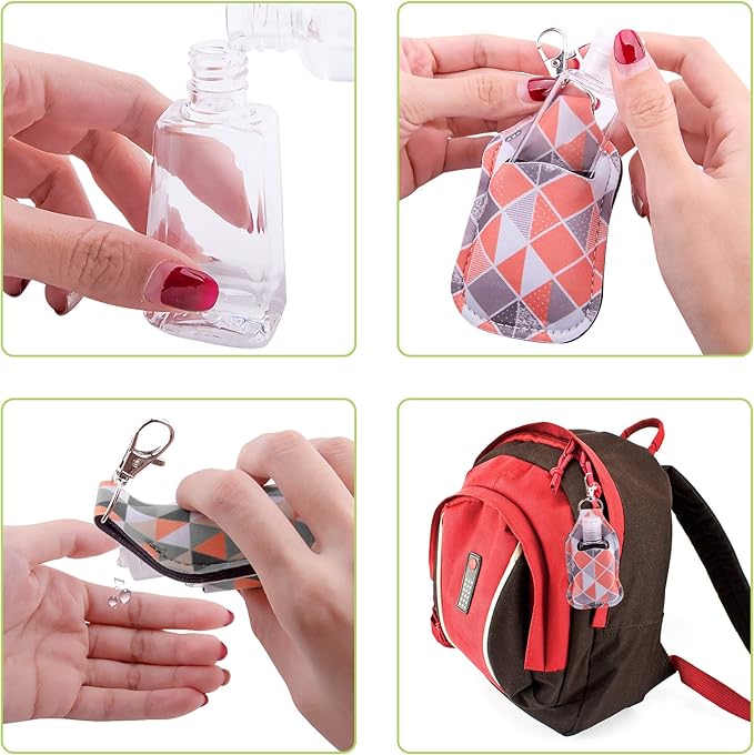 Duufin 40 Pieces Hand Sanitizer Keychain Holders Set with 20 Pieces Hand Sanitizer Holder and 20 Pieces Empty Travel Bottles