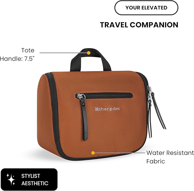 Sherpani Co-Pilot, Travel Toiletry Bag, Hanging Cosmetic Organizer, Water Resistant Makeup Bag, Shower Dopp Kit, Essentials Toiletries for Women, Travel Gift (Morocco)