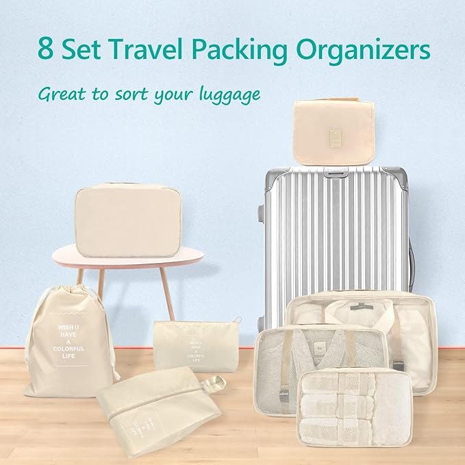 9 Set Packing Cubes, Travel Luggage Packing Organizers (BEIGE)