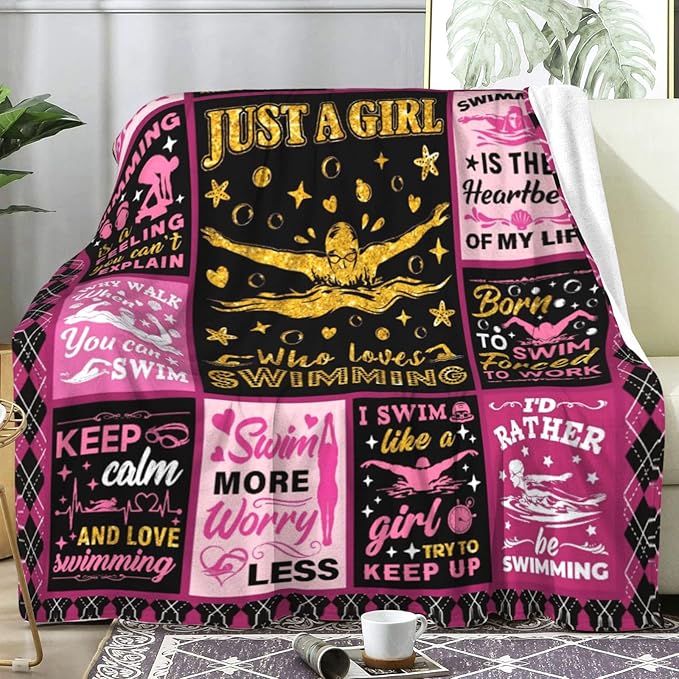 Swimming Gifts for Women Lovers, Soft Cozy Flannel Swimmer Throw Blankets, Swimmer Gift Ideas for Swimming Instructor Coach 50"x40"