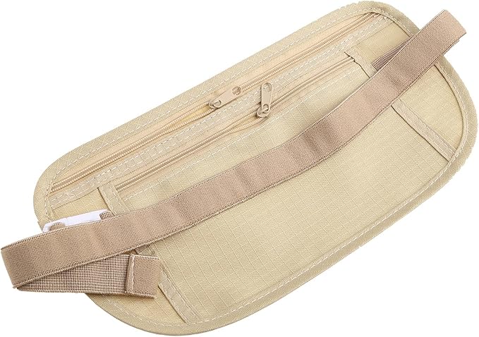 Upgraded Money Belt for Travelling Security Money Pouch for Cash Cards Keys & Passport Quality ronMade Khaki, approx 13x26cm/5x10in