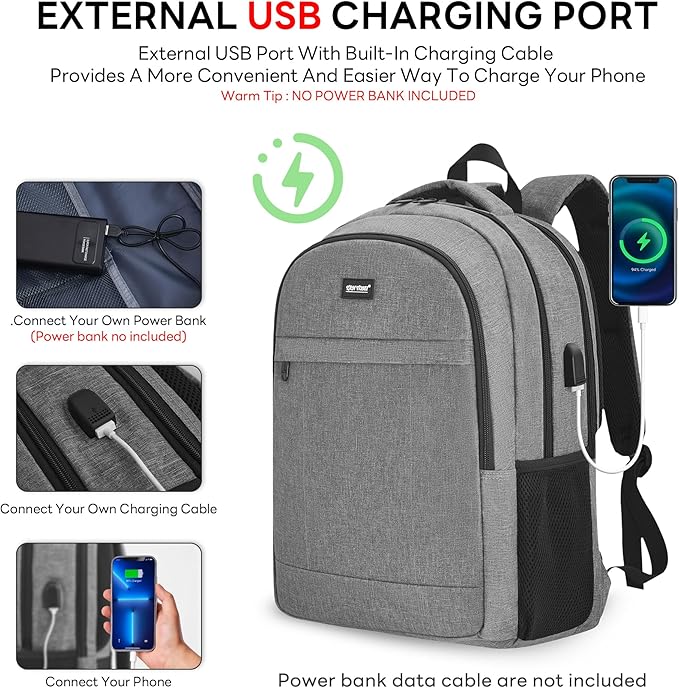 TANTOMI 17 Inch Travel Laptop Backpack for Men Women, Business Laptop Backpack with Anti Theft & USB Charging Port, Water Resistant Durable School Computer Backpack for Travel, Work, Daily Carry