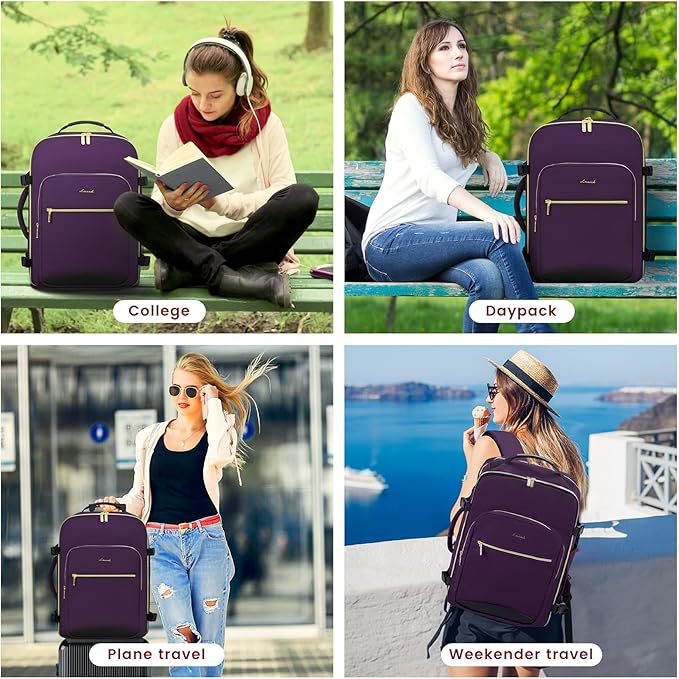 LOVEVOOK 40L Large Travel Backpack for Women Men, 17 Inch Carry on Backpack for Traveling on Airplane, Personal Item Travel Bag Airline Approved, Business Causal Weekender Backpack, Purple-Black