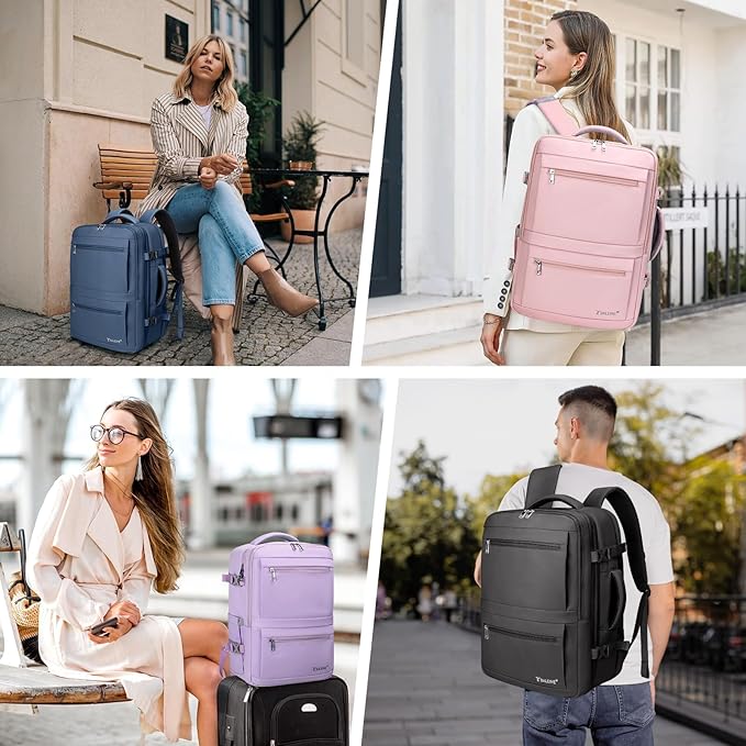 BALEINE Travel Backpack for Women Men, Large Sturdy Carry On Laptop Backpack Gifts for Business, Casual, Weekender, Hiking (Large, Lavender)