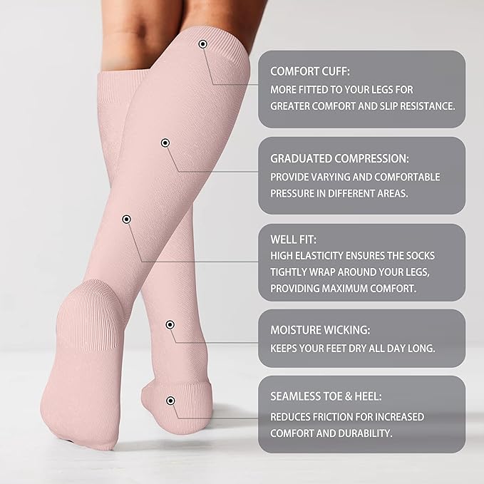 LEVSOX Cotton Compression Socks for Women&Men 20-30mmHg Knee High Cute Support Sock for Nurses Pregnancy Travel