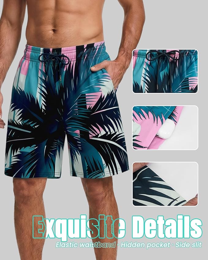 Men Swim Trunks 9 Inch with Mesh Lining Breathable Quick Dry Drawstring Pockets for Summer Beach Pool Board