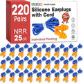 AZEN 220 Pairs Silicone Ear Plugs, Reusable Earplugs for Noise Reduction, 25dB NRR Corded Ear Plug for Sleeping Noise Cancelling, Ear Plug with String Individual Packing
