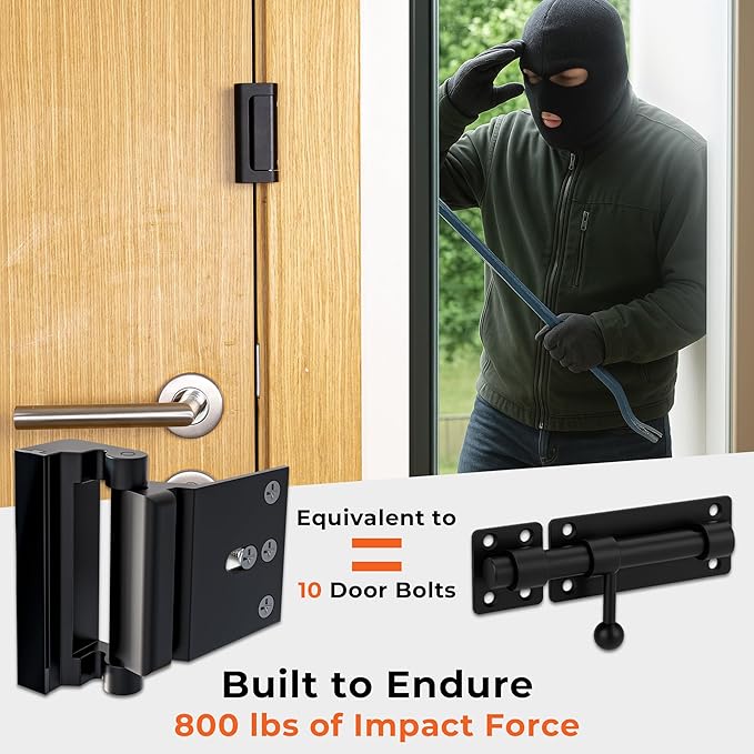 Door Reinforcement Lock - Endures 800 lbs of Impact Force - Interior Door Locks for Kids Safety - Security Door Latches for Top of Door