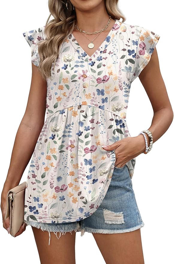 WIHOLL Womens Summer Tops 2026 Babydoll Shirts Ruffle Sleeve Spring Outfits Dressy Casual Blouses