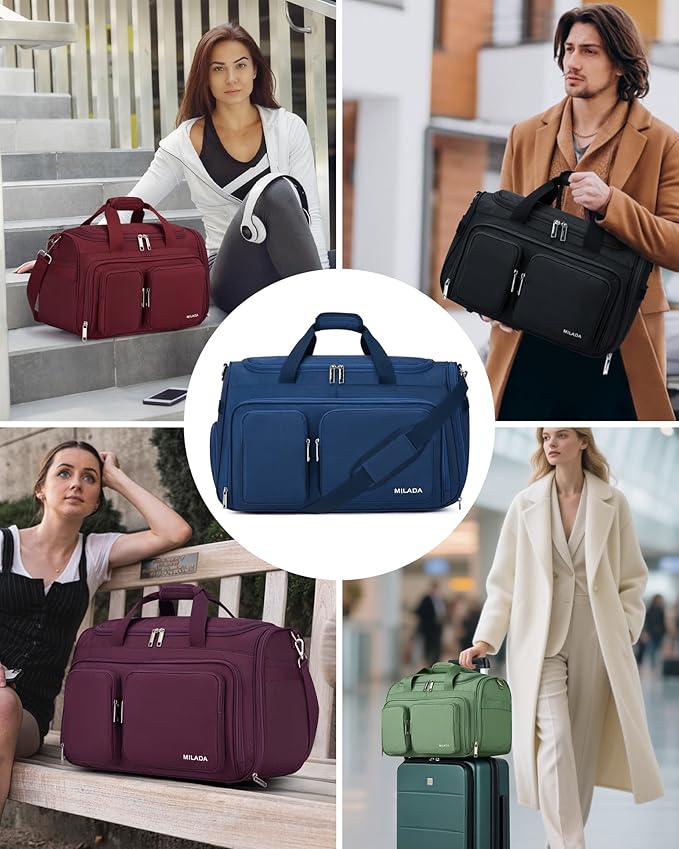 MILADA Carry On Luggage Bags for Travel Lightweight Personal Item Travel Bag Foldable Large Duffle Bag for Travel Tote Overnight Bags for Women Mens Weekender Bags, Blue