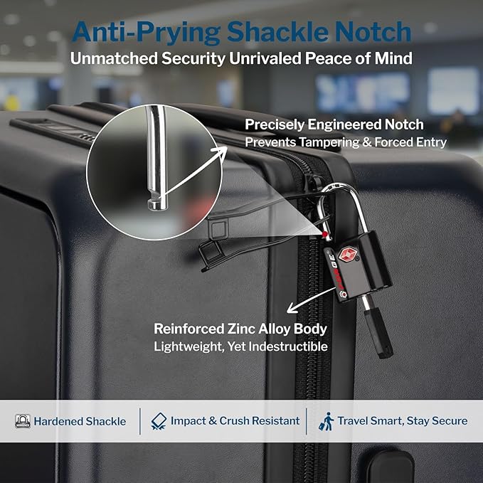Forge Smal TSA Approved Luggage Locks: Ultra Secure dimple Key Locks with zinc Alloy Body, for Luggage, Travel Cases, Backpacks, Suitcase and More. Black 6PK.